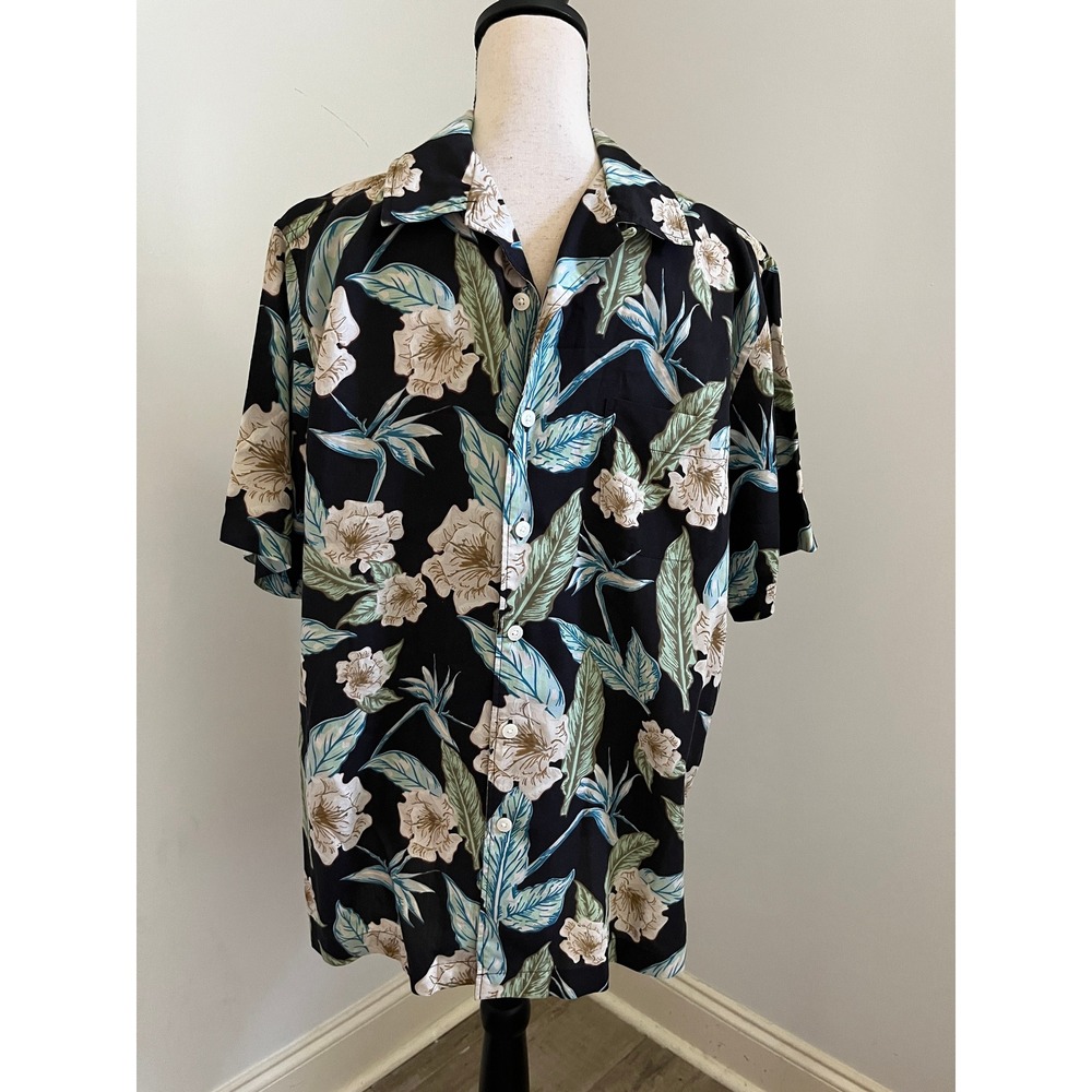 Cremieux Mens Tropical Button Down Shirt Medium Black Floral Resortwear Coastal